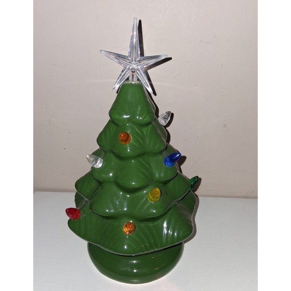 Vintage Style Lighted Ceramic Christmas Tree 9" Battery Operated Multicolor Bulb